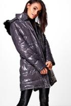 Boohoo Lexi Wet Look Padded Coat Grey