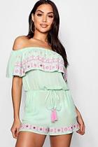 Boohoo Ibiza Mirrored Ruffle Bardot Playsuit