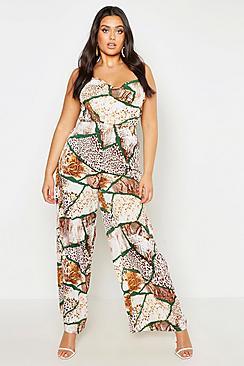 Boohoo Plus Woven Mixed Animal Print Wide Leg Trouser
