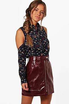 Boohoo Petite Jess Paisley Cold Shoulder Shirt