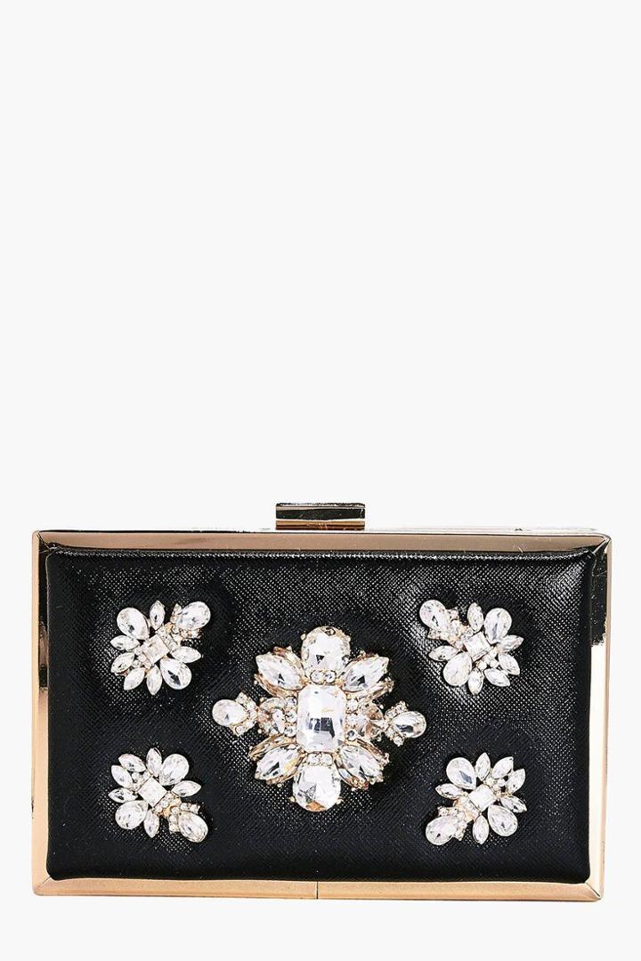 Boohoo Ava Boutique Embellished Box Clutch Bag Black