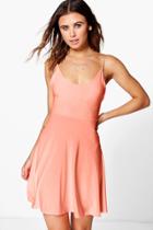 Boohoo Aoife Slinky Low Back Skater Dress Neon-coral