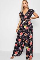 Boohoo Plus Kat Floral Print Jumpsuit