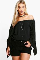 Boohoo Plus Amy Button Off Shoulder Top Black