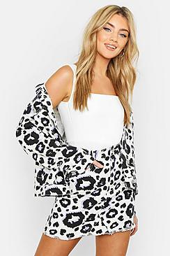 Boohoo Leopard Print Denim Mini Skirt