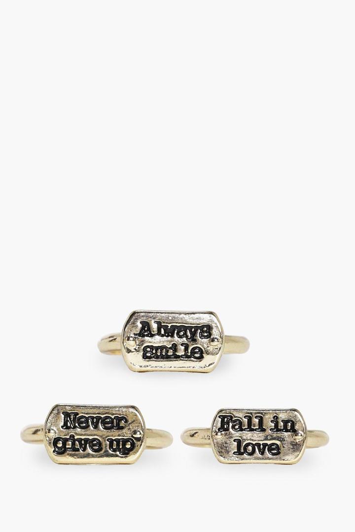 Boohoo Poppy Advice Slogan Ring Pack Gold