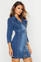 Boohoo Zip Detail Acid Belted Denim Dress