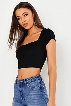 Boohoo Tall Rib Square Neck Cap Sleeve Crop