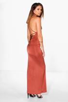 Boohoo Lissandra Lace Back Strappy Maxi Dress Amber