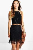 Boohoo Minerva Crochet Lace Tassle Trim Mini Skirt Black