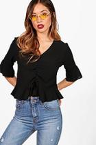 Boohoo Beth Ruched Front Ruffle Sleeve Top