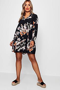Boohoo Plus Ellie Floral Shirt Dress