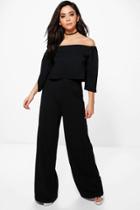 Boohoo Justine Off The Shoulder Crop Wide Leg Co-ord Black