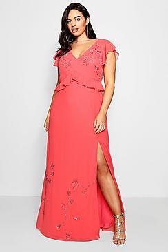 Boohoo Plus Lily Boutique Beaded Ruffle Maxi Dress