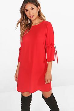 Boohoo Emily Tie Sleeve Woven Shift Dress