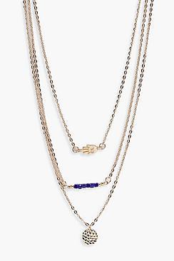 Boohoo Aimee Layered Hamsa Hand Bead Coin Necklace
