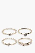Boohoo Fiona Faux Pearl Diamante Rings 4 Pack