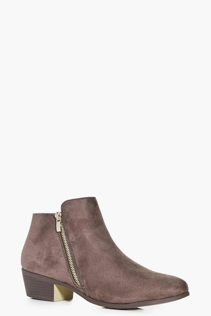 Boohoo Macey Zip Side Chelsea Boot Taupe