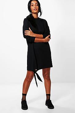 Boohoo Sinead Tie Front Sweat Dress