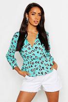 Boohoo Leopard Print Ruched Waist V Neck Top