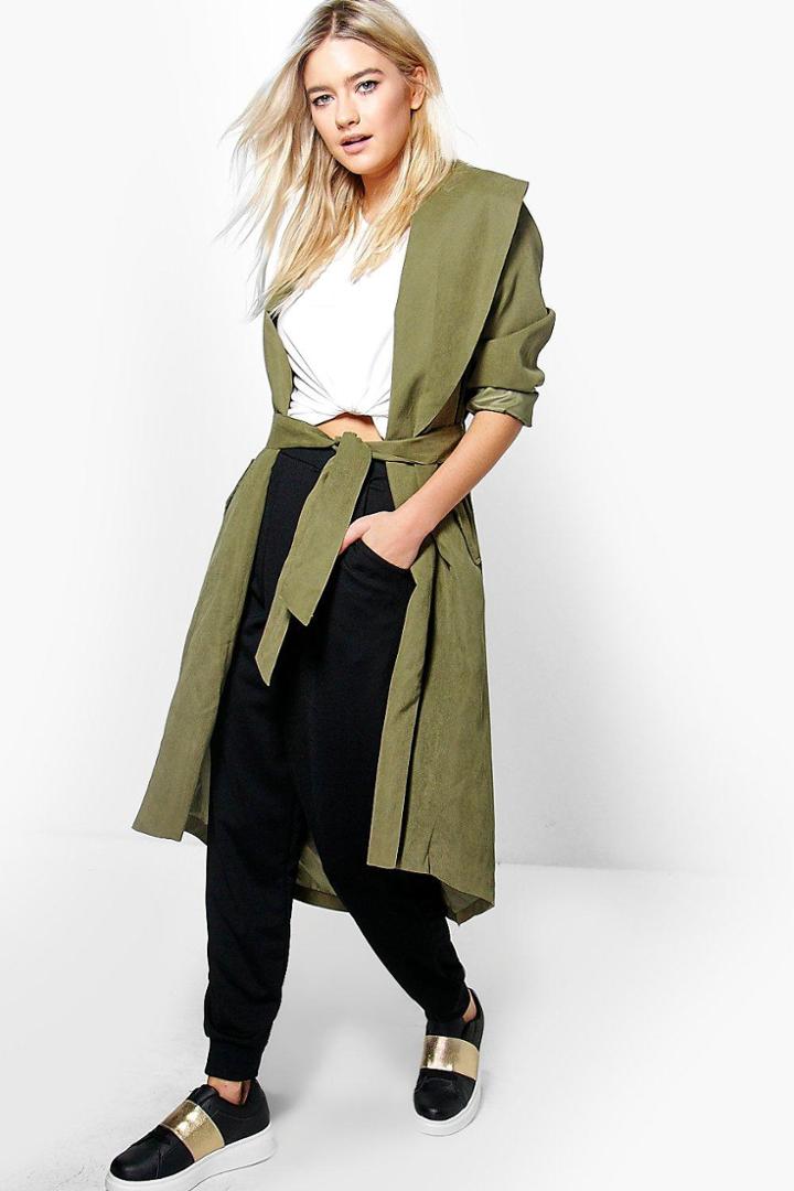 Boohoo Grace Belted Lightweight Duster Khaki