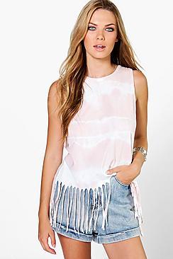 Boohoo Rosa Tie Dye Tassel Jersey Top
