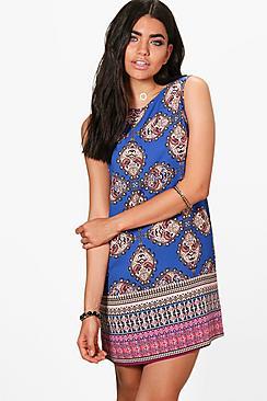 Boohoo Holly Paisley Border Sleeveless Shift Dress