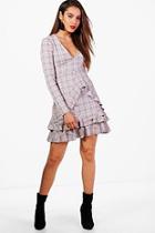 Boohoo Farrah Soft Check Ruffle Tea Dress