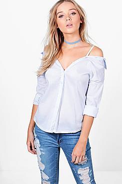 Boohoo Lexi Cold Shoulder Stripe Shirt