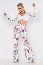 Boohoo Premium Floral Print Satin Wide Leg Trouser