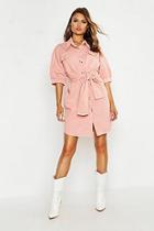 Boohoo Balloon Sleeve Denim Belted Dress