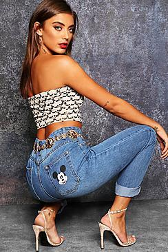 Boohoo Mickey Graphic Mom Jeans