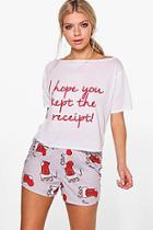 Boohoo Xmas Heart Stocking Print Tee Short Set