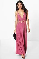 Boohoo Ari Gathered Waist Cut Out Detail Slinky Maxi Dress