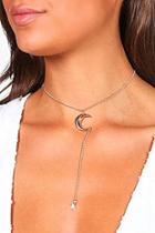 Boohoo Isabelle Moon & Star Plunge Choker Necklace