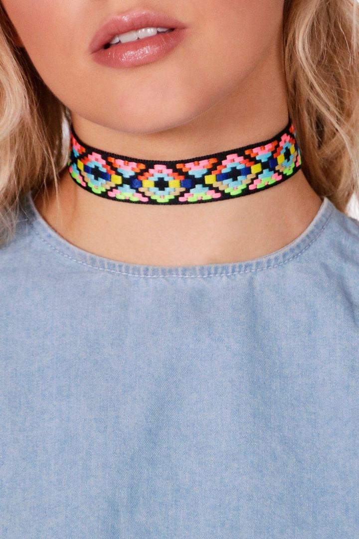 Boohoo Lola Rainbow Aztec Choker Black