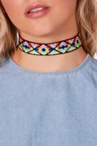 Boohoo Lola Rainbow Aztec Choker Black