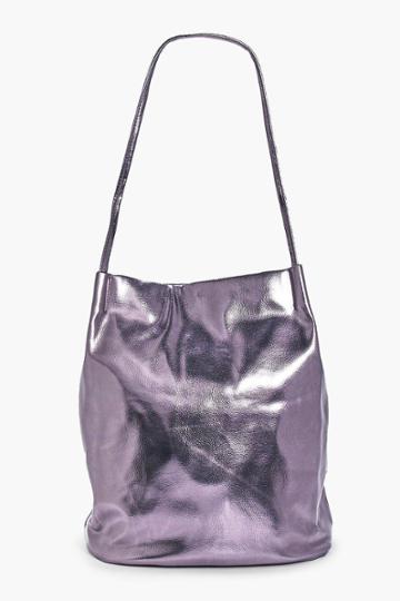 Boohoo Phoebe Metallic Corner Detail Shopper Pewter