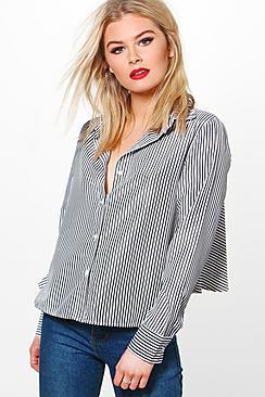 Boohoo Kate Striped Frill Back Shirt