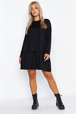 Boohoo Plus Drop Hem Crew Neck Sweat Dress
