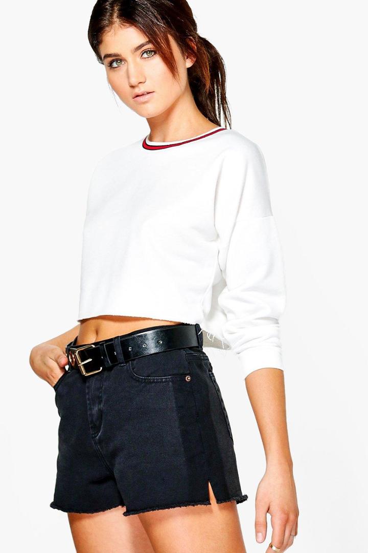 Boohoo Lilly Shadow Stripe Denim Shorts Charcoal