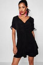 Boohoo Ana Ruched Bust Drawcord Sleeve Tea Dress