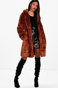 Boohoo Tall Rever Collar Faux Fur Coat