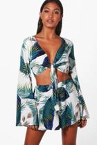 Boohoo Ellie Woven Palm Tie Crop & Short Co-ord Set Multi