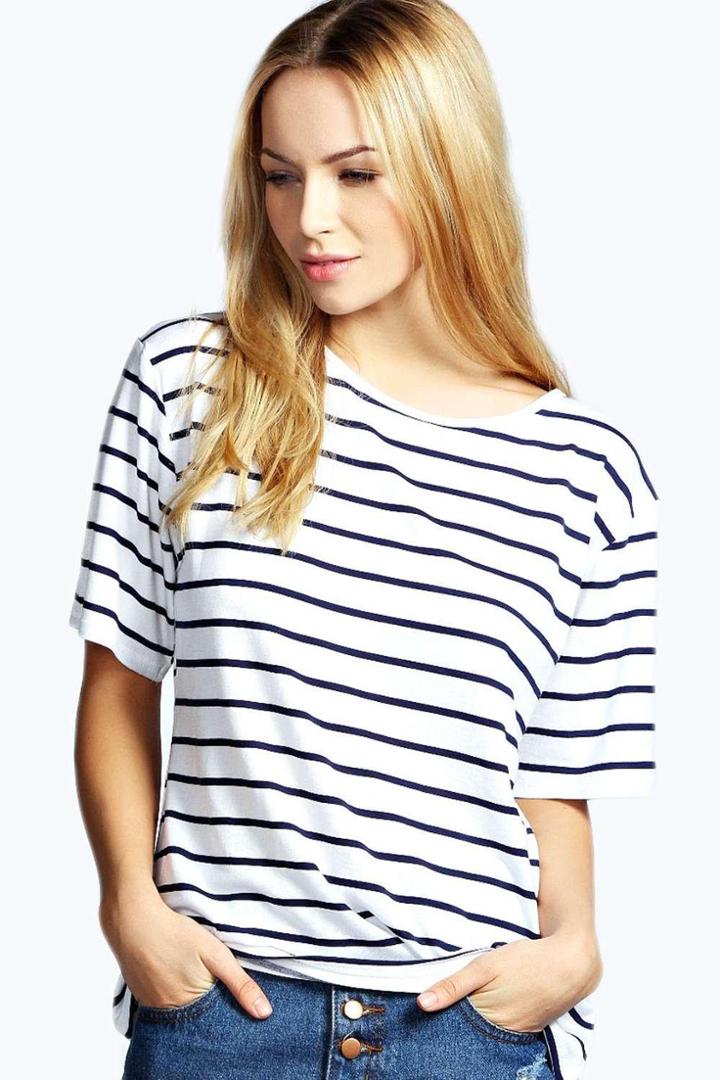 Boohoo Amelia Basic Stripe Oversized Tee Navy