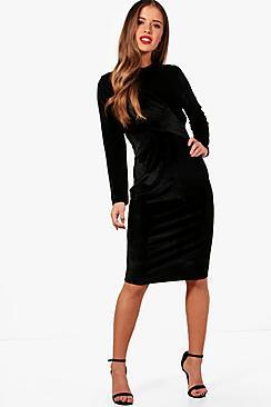 Boohoo Petite Lottie Twist Front Velvet Midi Dress