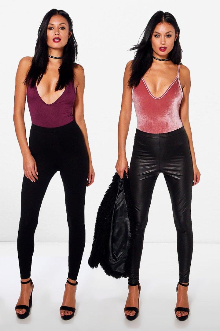 Boohoo Avah 2 Pack Wet Look And Jersey Basic Leggings Black