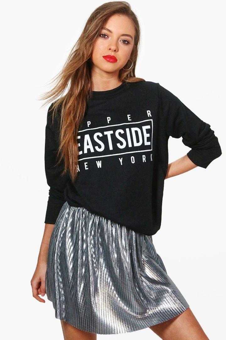 Boohoo Rosie Upper East Side Slogan Sweatshirt Black