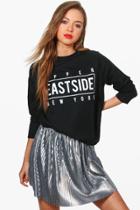 Boohoo Rosie Upper East Side Slogan Sweatshirt Black