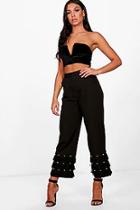 Boohoo Amelia Woven Pearl & Tassle Culottes